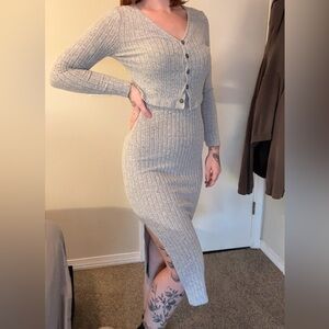 Fashion Nova Gray Ribbed Knit Dress